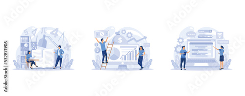 Big school subject or educational class set. Student studying social and natural science. Modern school education system, set flat vector modern illustration