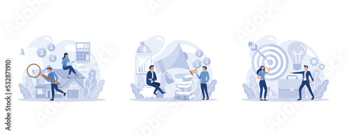 Financial or business profession set. Business character making financial operations and developing. Audit  insurance  financial consultant and analyst  set flat vector modern illustration