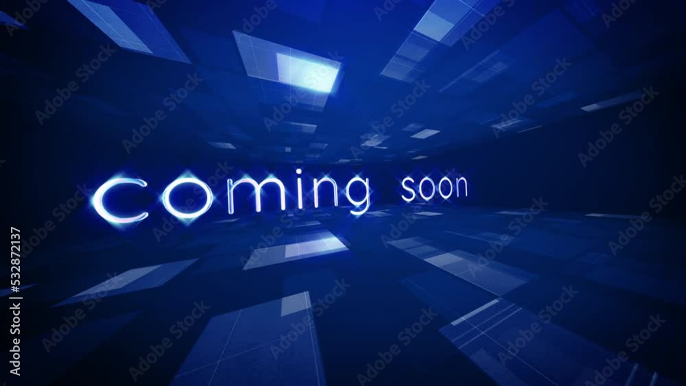 Coming soon text Science technology futuristic 3D cinematic title background. Animation for business network technology introduction. Coming soon text Science technology futuristic 3D cinematic title background. Animation for business network technology introduction.