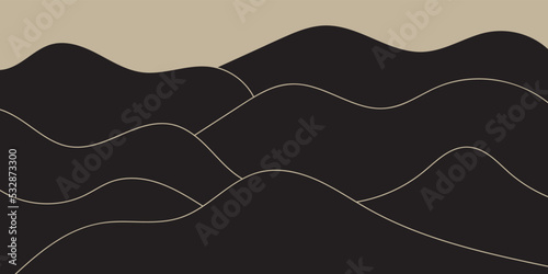 modern minimalist line art print. Abstract contemporary mountain aesthetic landscape vector illustration background 
