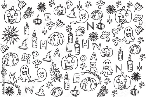 illustration line of the Halloween pattern background.