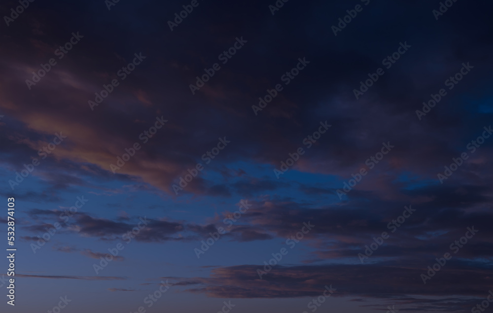 cloudy night sky background, front view
