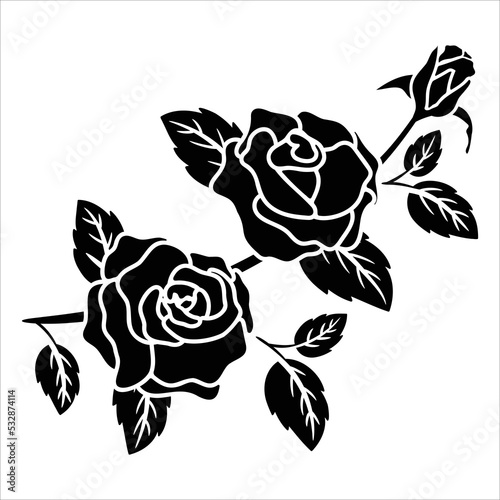 silhouette black motif rose flower