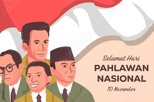 selamat hari pahlawan nasional indonesia banner illustration with four founding fathers photo