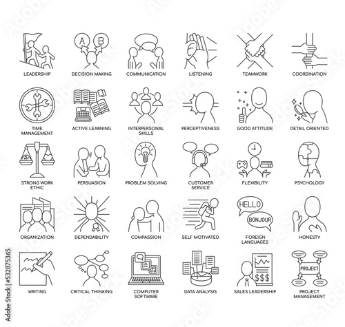 Set of Hard Skill&Soft Skill thin line icons for any web and app project.