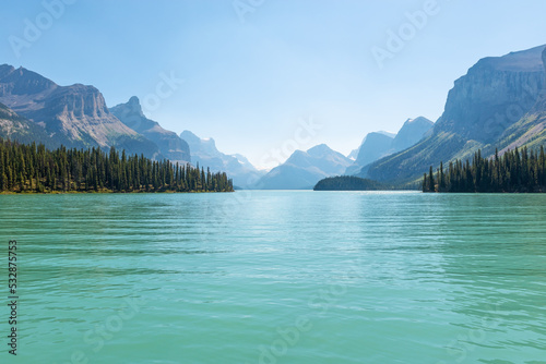 Hall of the Gods mountain range by Maligne Lake, Spirit Island, Jasper national park, Alberta, Canada.