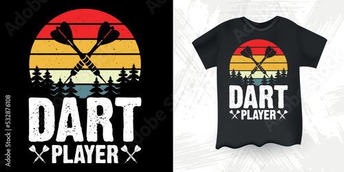Dart Player Funny Dart Player Retro Vintage Man And Woman Dart Throwing T-Shirt Design