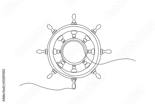 Single one line drawing rudder for controlling ship. Shipment and logistic concept. Continuous line draw design graphic vector illustration.