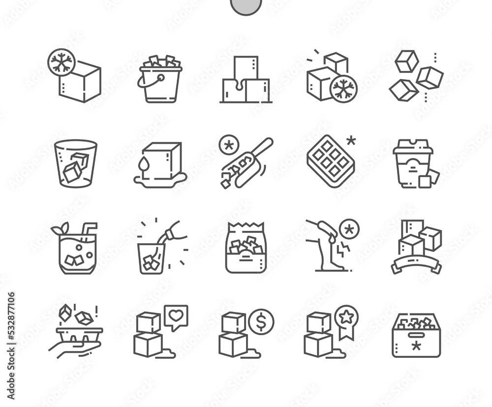 Ice cube. Coffee drink with ice. Ice box. Food shop, supermarket. Buy, price and product reviews. Pixel Perfect Vector Thin Line Icons. Simple Minimal Pictogram Ice cube. Coffee drink with ice. Ice box. Food shop, supermarket. Buy, price and product reviews. Pixel Perfect Vector Thin Line Icons. Simple Minimal Pictogram