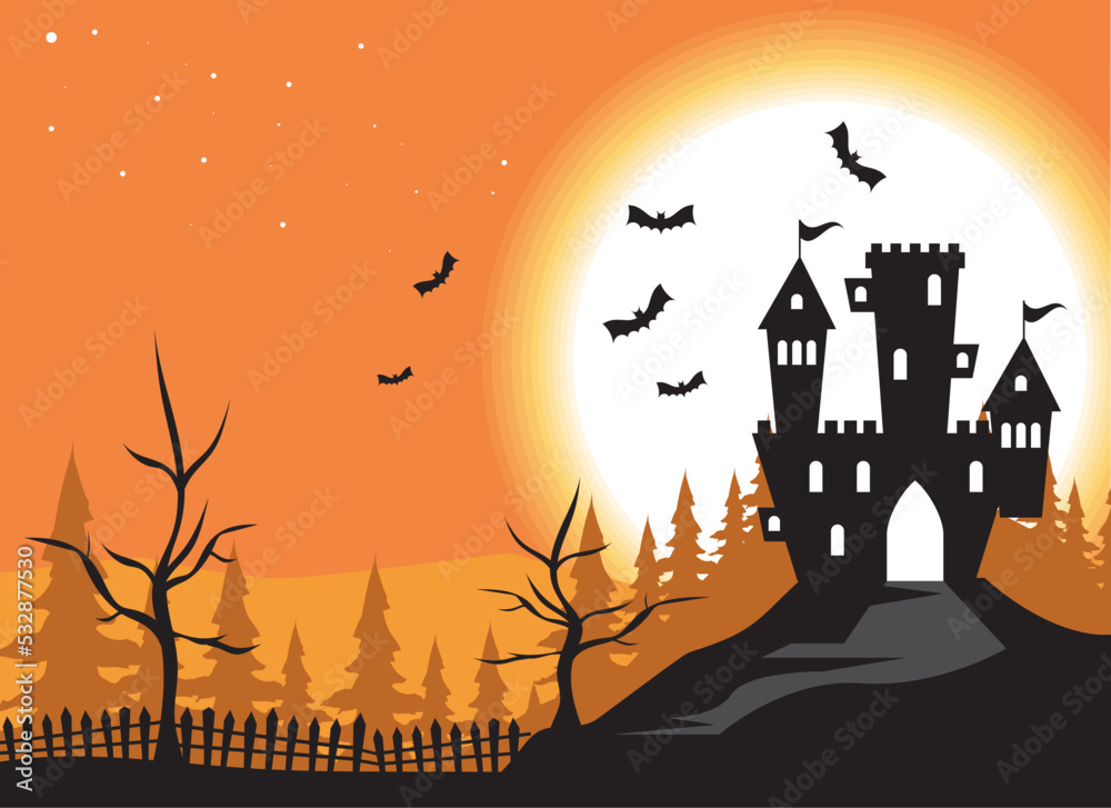 halloween castle and bats
