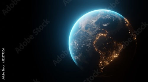 Earth planet view from space at night, 3D rendering of Planet Earth, Elements of this image furnished by NASA