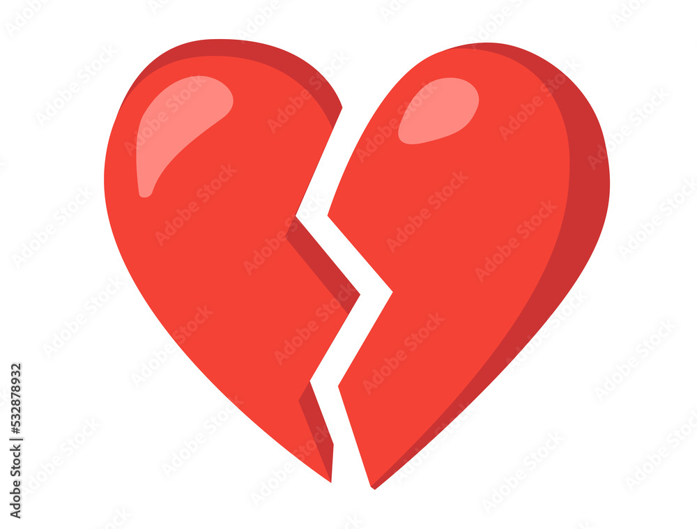 Red love heart broken in two icon on transparent background, breaking heart, broken hearted Red love heart broken in two icon on transparent background, breaking heart, broken hearted