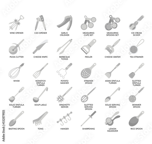 Set of Stainless-Steel Kitchen thin line icons for any web and app project.