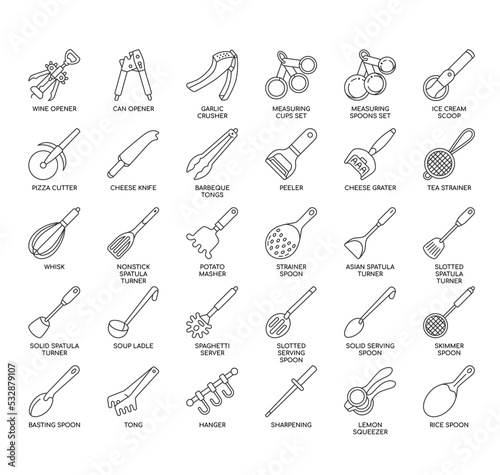 Set of Stainless-Steel Kitchen thin line icons for any web and app project.