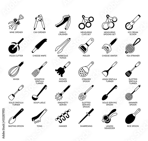 Set of Stainless-Steel Kitchen thin line icons for any web and app project.