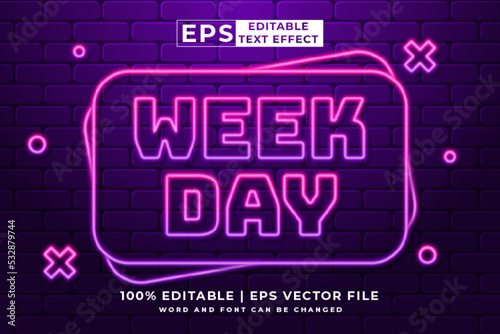 Editable text effect weekday 3d neon style premium vector