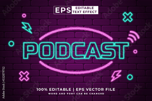 Editable text effect podcast 3d neon style premium vector