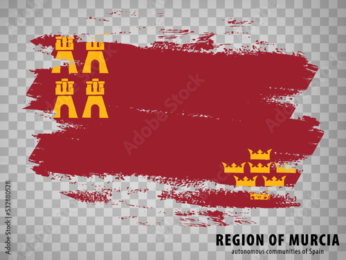 Flag of Region of Murcia brush strokes. Flag Balearic Islands on transparent background for your web site design, app, UI. Kingdom of Spain. Stock vector.  EPS10. photo