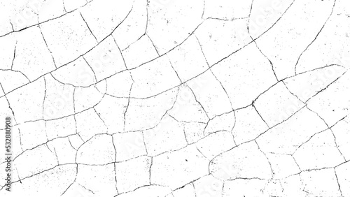 Cracks overlay textured. Distressed black texture. Dark grainy texture on white background. Grain noise particles. Rusted white effect. Grunge design elements. Vector illustration, EPS 10.