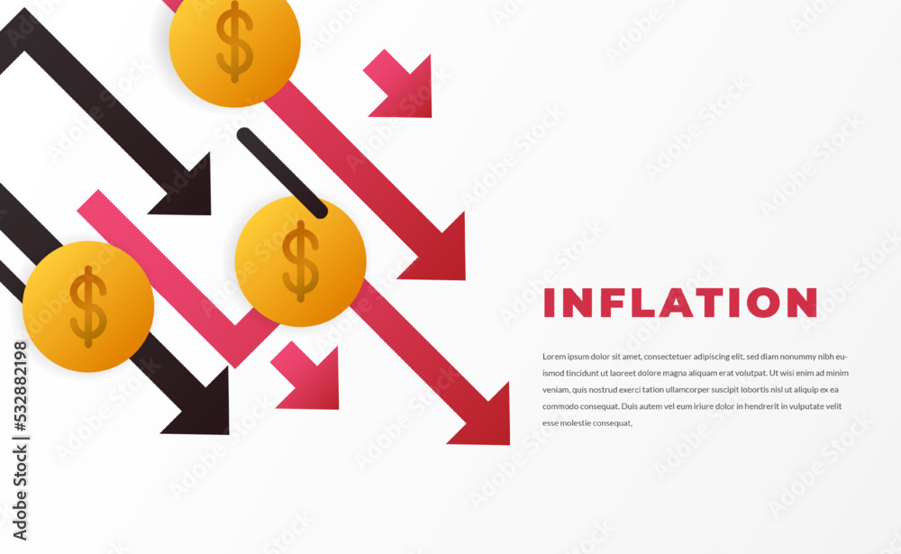 Economy crash, inflation, bankrupt financial crisis with downtrend