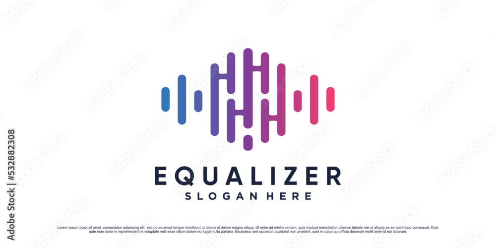 Music logo design initial letter h for equalizer icon with wave element and creative concept Music logo design initial letter h for equalizer icon with wave element and creative concept