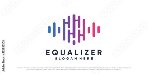 Music logo design initial letter h for equalizer icon with wave element and creative concept