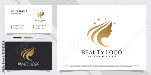 Beauty logo design illustration for salon or cosmetic with woman face and business card template