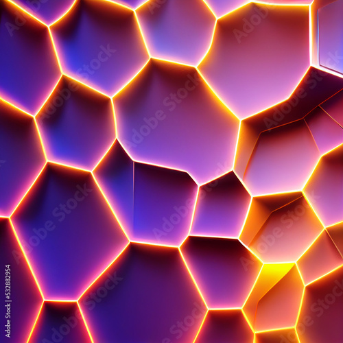 A neon colored honeycomb background