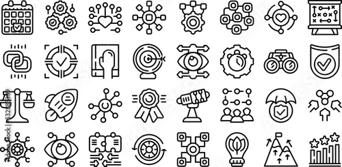 Integrity icons set outline vector. Passion honesty. Business trust