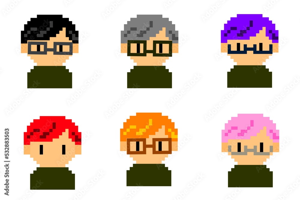 ドット絵　人物　男性2　メガネ　アイコンセット１