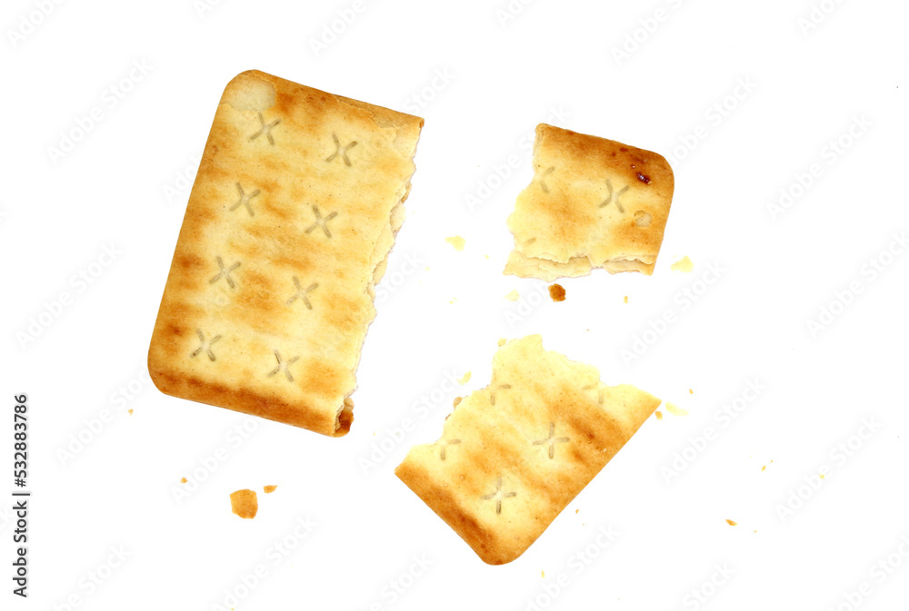 whole wheat cracker and broken crushed on transparent background , top view png file