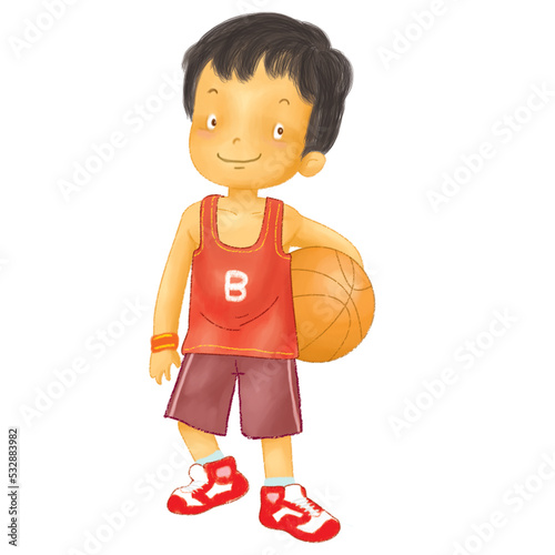 Boy in sportswear holding a basketball. © imameaw
