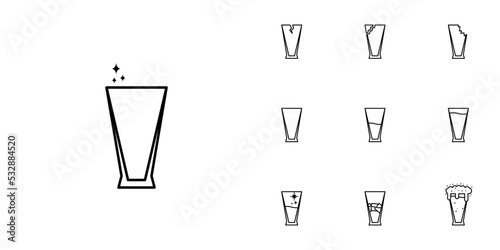 ten sets of pilsner glass line icons. with ice cube, soda, foam and cold water. simple, line, silhouette and clean style. black and white. suitable for symbols, signs, icons or logos