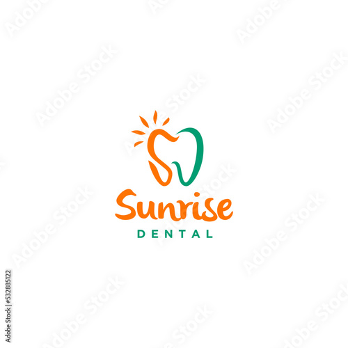 Tooth symbol formed from initial letters SD Logo Design. Initials S and D in Sunrise Dental Logo Design.