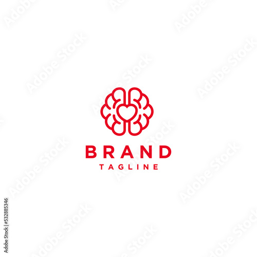 Brain Icon With Heart Symbol Inside. Heart Icon inside Brain Symbol Logo Design.