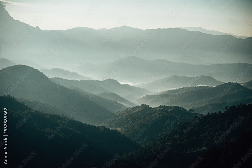 mountain landscape with fog