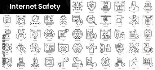 Set of outline internet safety icons. Minimalist thin linear web icon set. vector illustration.