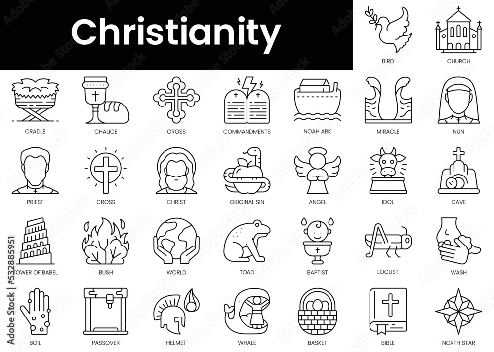 Set of outline christianity icons. Minimalist thin linear web icon set. vector illustration.