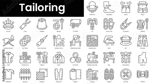 Set of outline tailoring icons. Minimalist thin linear web icon set. vector illustration.