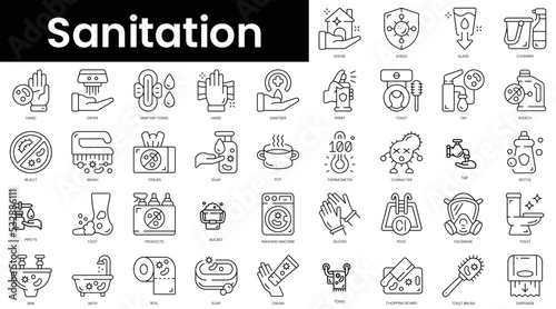 Set of outline sanitation icons. Minimalist thin linear web icon set. vector illustration. photo