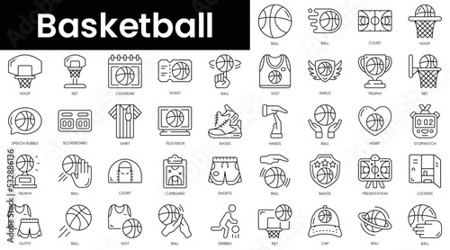 Set of outline basketball icons. Minimalist thin linear web icon set. vector illustration.