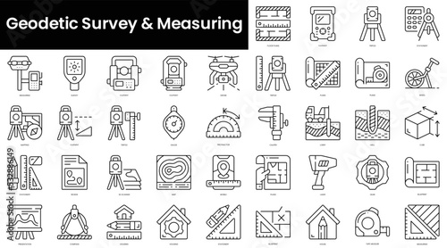 Set of outline geodetic survey and measuring icons. Minimalist thin linear web icon set. vector illustration.