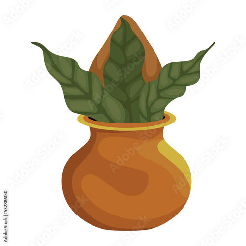 kalash with coconut and mango leaf photo