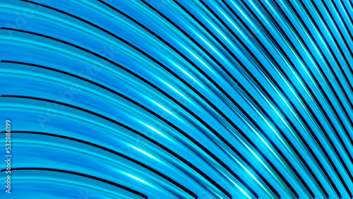 Blue metallic background, shiny striped 3D metal abstract background