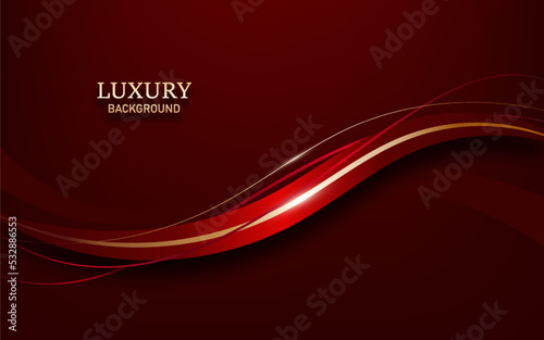 Abstract 3d luxury red color wave and golden lines vector image