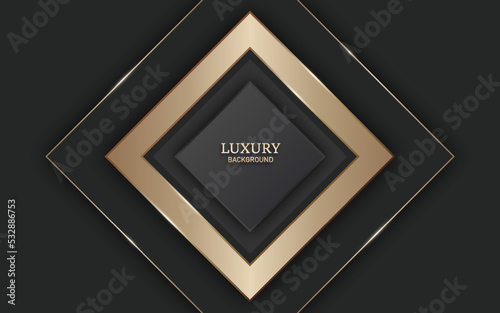  Luxury black and 3d gold abstract geometric background with square