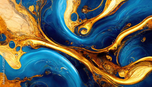 Abstract gold and blue luxury marble background. Marbling texture. 3d illustration