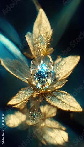 Beautiful flower made of diamond. Abstract floral design for prints, postcards or wallpaper, 3d illustration