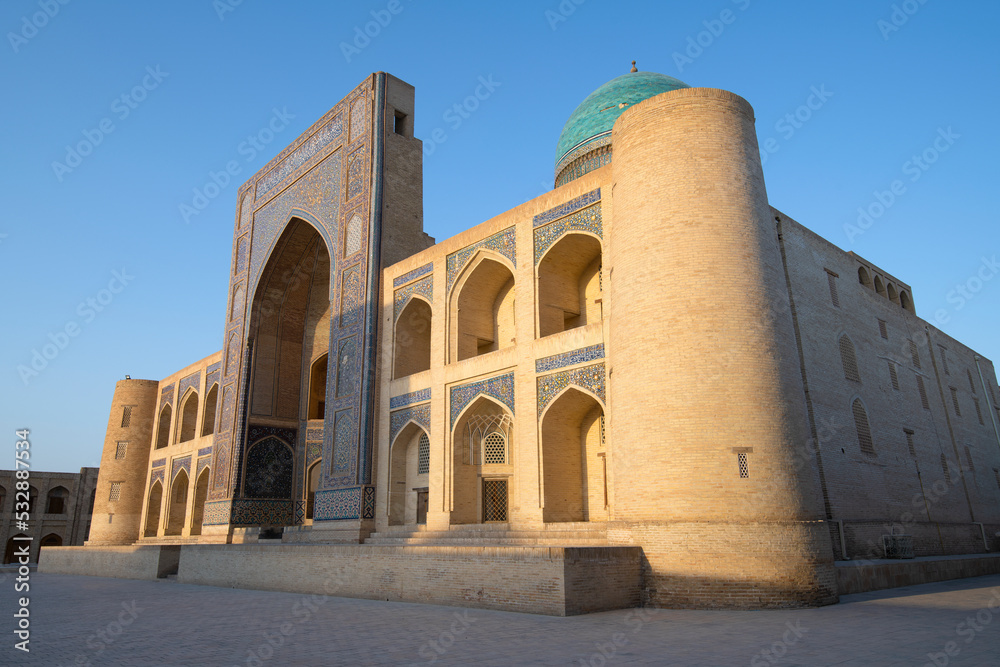 Medieval Miri-Arab madrasah on a sunny morning. Bukhara. Uzbekistan