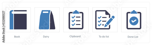 book, diary and clipboard